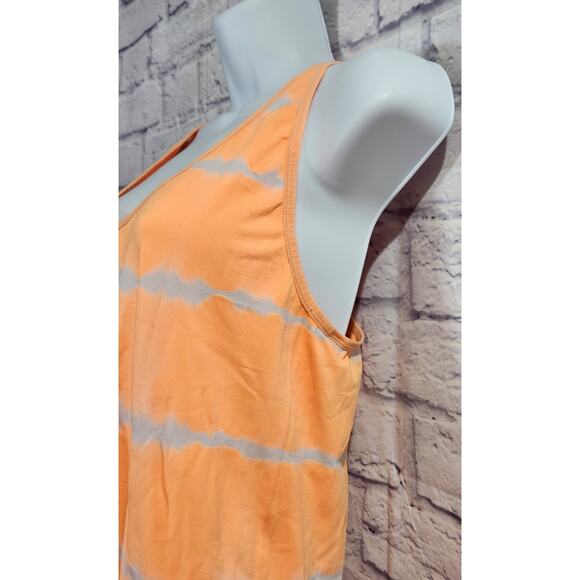 City Streets Orange White Striped Racerback Workout Tank Top XL Lightweight Soft - Picture 2 of 6